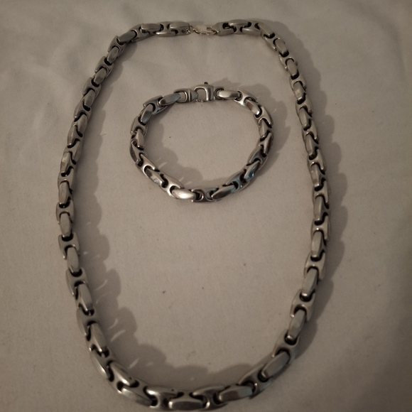Titanium Kay Nitrogen Men's Stainless Steel Chain Necklace and Bracelet Set - Picture 1 of 7